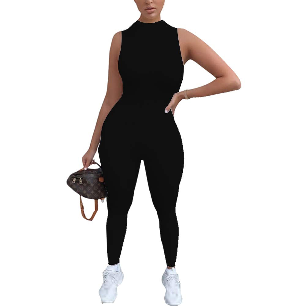 LuFeng Women's Sexy Sleeveless Zipper Bodycon Party Club Long Rompers Jumpsuit (S, Black)
